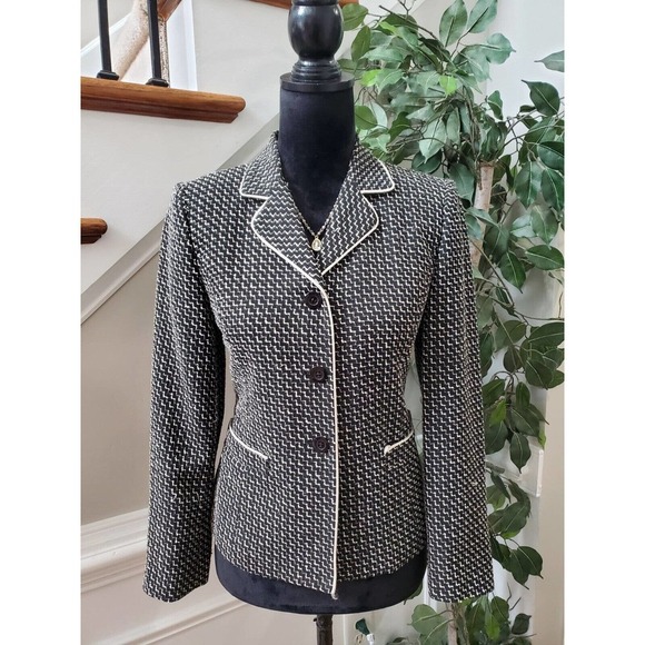 Talbots Women's Black White Single Breasted Three Button Blazer Jacket Petites 2 - Picture 1 of 13